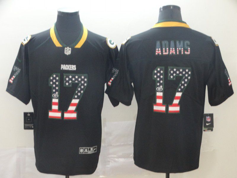 Men Green Bay Packers #17 Adams Nike USA Flag Fashion Black Color Rush Limited Jersey